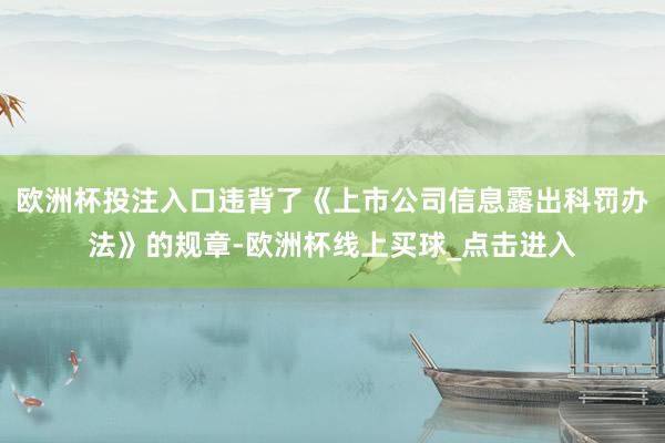 欧洲杯投注入口违背了《上市公司信息露出科罚办法》的规章-欧洲杯线上买球_点击进入